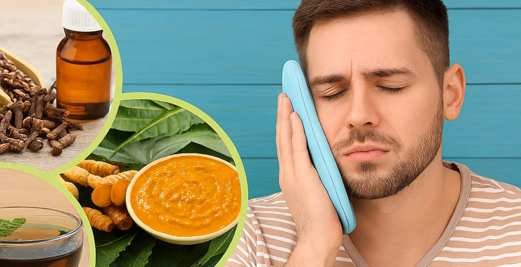 Natural remedies for facial pain with cold compress, cloves, and turmeric