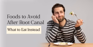 Post-root canal diet tips with salad image and guidance text.