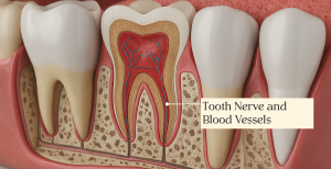 Illustrations showing dental nerve and blood vessels