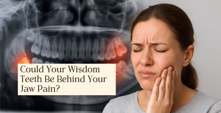 Person with jaw pain holding face, wisdom teeth highlighted in X-ray indicating dental discomfort.
