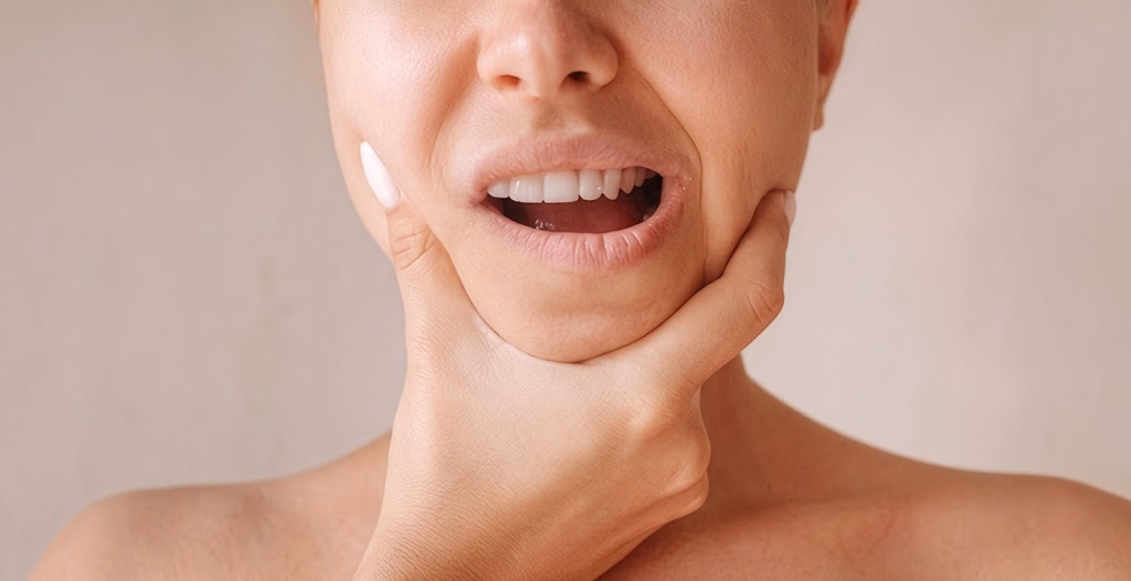 Doctor examining a woman's neck and jaw with headline "Overview of Treatments for TMJ, Facial Pain and Oral Pain".
